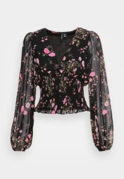 Vero Moda Vmrosa V Neck Smock - Longsleeve - Black/Pink -Vero Moda Winkel 04f5100e0cb94fbeac900ca22934bdaf