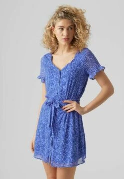 Vero Moda Petite Vmcaro Dotted Button Down - Jurk - Dazzling Blue
