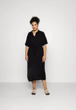 Vero Moda Curve Vmmenny Calf Shirt Dress - Jurk - Black Solid