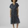 Vero Moda Vmsmilla V Neck Calf Dress - Blousejurk - Night Sky/Vega