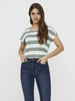 Vero Moda Vmwide Stripe S/L Ga Noos - T-Shirt Print - Laurel Wreath/Snow White -Vero Moda Winkel 5e0857643e8c45b09e8aa4dbbf33486a