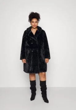 Vero Moda Curve Vmsuielly Long Faux Coat Plus Size - Mantel - Black