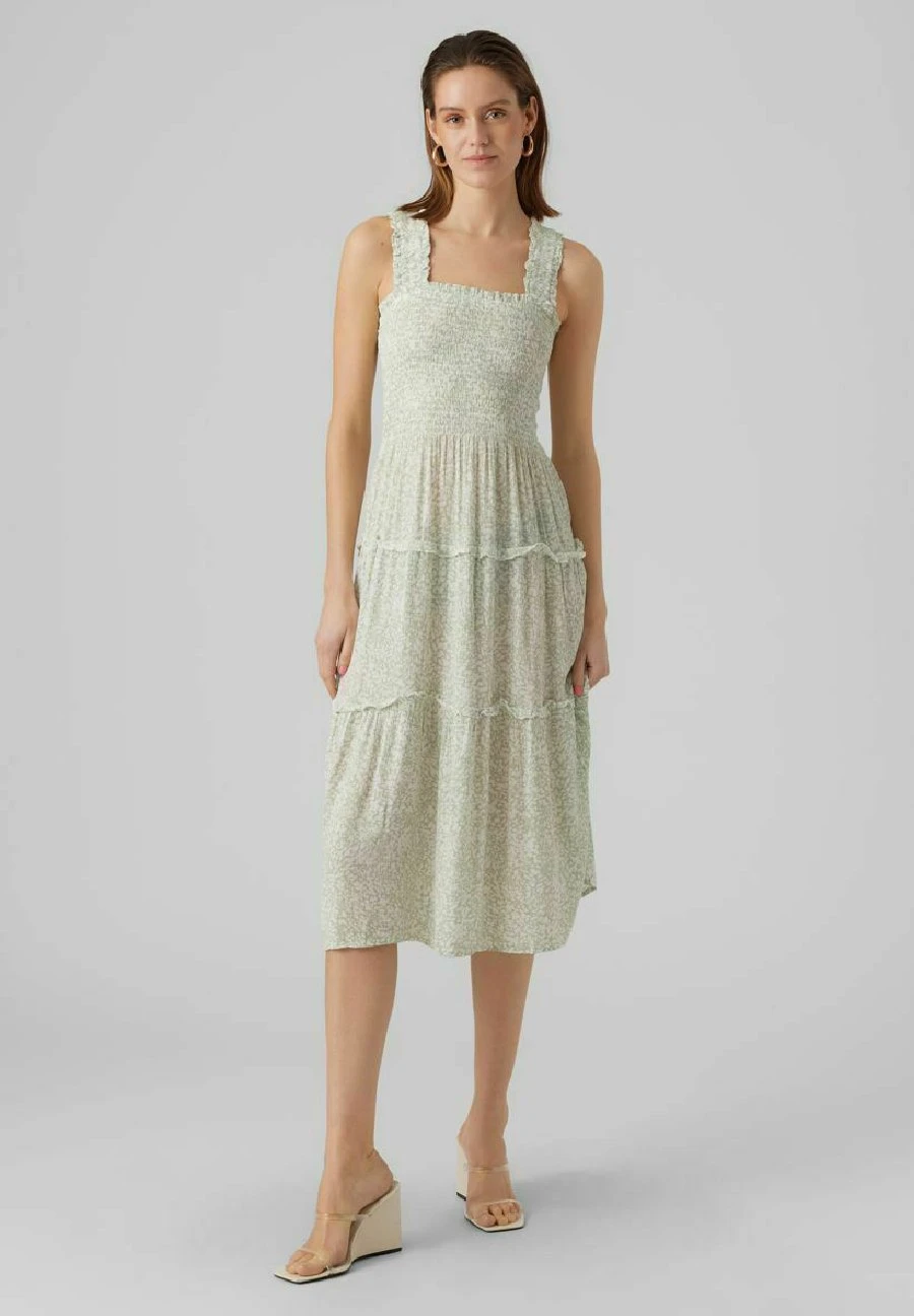 Vero Moda Menny Sl Smock Calf Wvn Ga - Jurk - Reseda 3 Vero Moda Menny Sl Smock Calf Wvn Ga - Jurk - Reseda