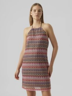 Vero Moda Vmdicte Halterneck Short Dress- Jurk - Bittersweet/Bon Bon/Navy/Snow