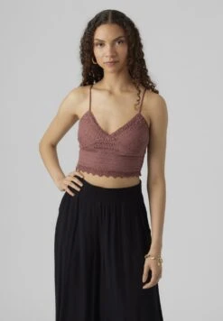 Vero Moda Vmhoney Lace V-Neck Cropped Top- Top - Rose Brown