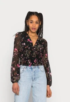 Vero Moda Vmrosa V Neck Smock - Longsleeve - Black/Pink