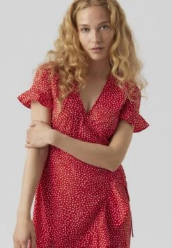 Vero Moda Vmhenna Wrap Frill- Jurk - Goji Berry/White -Vero Moda Winkel 95ecbf94c30b4bcd8c391d9b4c8fda91