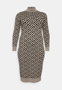 Vero Moda Curve Vmaria High Neck Dress - Gebreide Jurk - Black/Silver Mink -Vero Moda Winkel a567691adb324139b92692d578205367