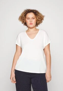 Vero Moda Curve Vmaya Ss V-Neck Vma Noos Curve - T-Shirt Basic - Snow White