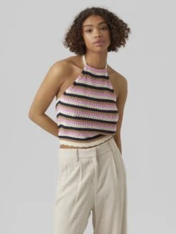 Vero Moda Vmshaji Sl Halterneck- Top - Birch/Bonbo/Navy Blazer/Irish Cream