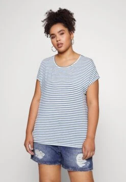 Vero Moda Curve Vmaya Plain Curve - T-Shirt Print - China Blue/Pristine
