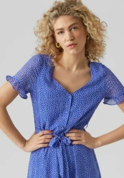 Vero Moda Petite Vmcaro Dotted Button Down - Jurk - Dazzling Blue -Vero Moda Winkel db8991355bf34b5084cb5608bae4e654