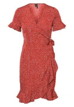 Vero Moda Vmhenna Wrap Frill- Jurk - Goji Berry/White -Vero Moda Winkel f635229126654ee7bba1aea9e8e8773f
