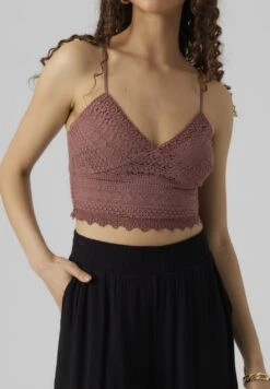 Vero Moda Vmhoney Lace V-Neck Cropped Top- Top - Rose Brown -Vero Moda Winkel f799f07af1444ab6a52226ec529777e7